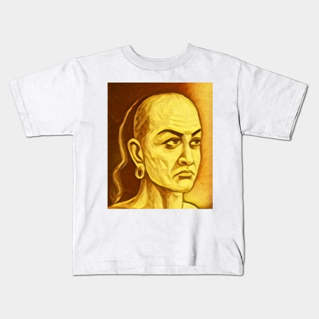 Chanakya Golden Portrait | Chanakya Artwork 8 Kids T-Shirt by JustLit